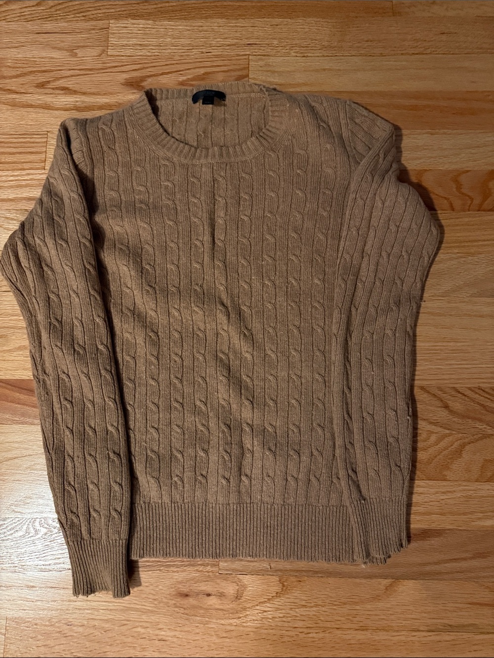 J. Crew Womenβs Wool Cable Crewneck Sweater in Tan